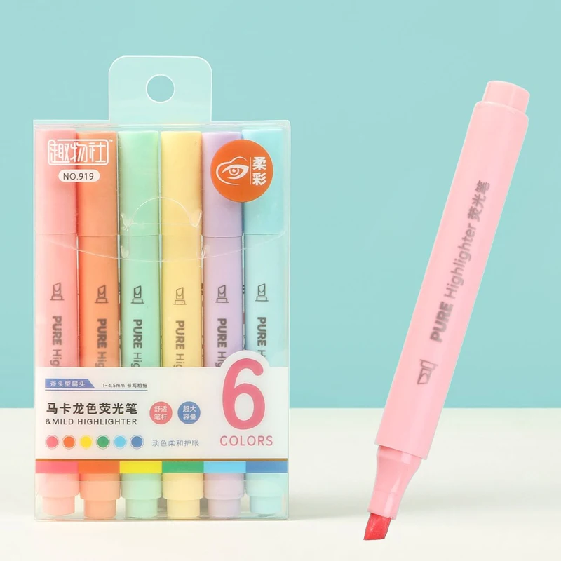 6 ชิ้น/เซ็ตสีพาสเทล Macaron Hi - Pastel Highlighter Set Double Ended บทวิจารณ์และราคา