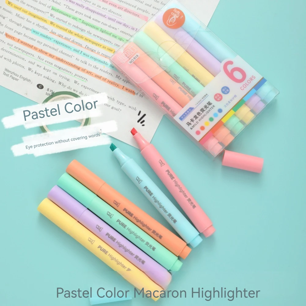 6 ชิ้น/เซ็ตสีพาสเทล Macaron Hi - Pastel Highlighter Set Double Ended บทวิจารณ์และราคา